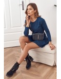 Kleid mit Rüschen und langen Ärmeln, Marineblau FK555 – Online-Shop – Boutique